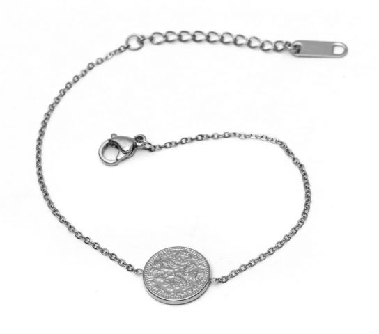 PULSERA ACERO MONEDA BLANCO