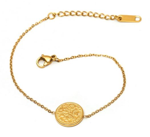 PULSERA ACERO MONEDA CHAPADO