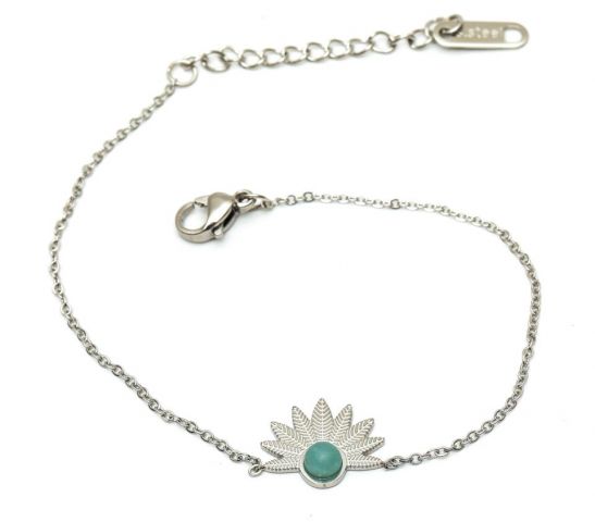 PULSERA ACERO MEDIA FLOR NAT BLANCO