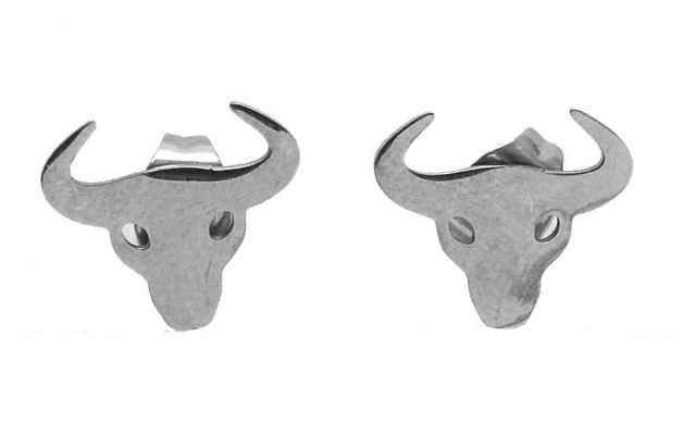 PENDIENTES ACERO CABEZA TORO BLANCO