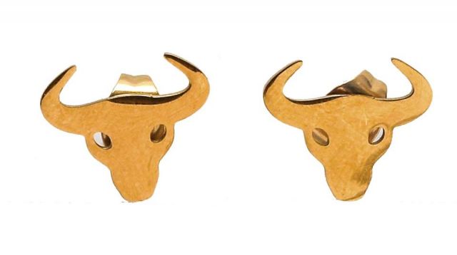 PENDIENTES ACERO CABEZA TORO CHAPADO