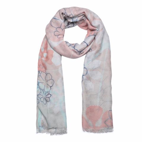 FOULARD FLORES REBORDE Y HOJ MELOCOTON