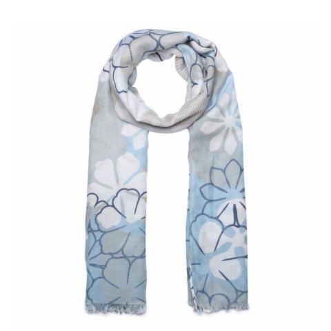 FOULARD FLORES REBORDE Y HOJ AZUL