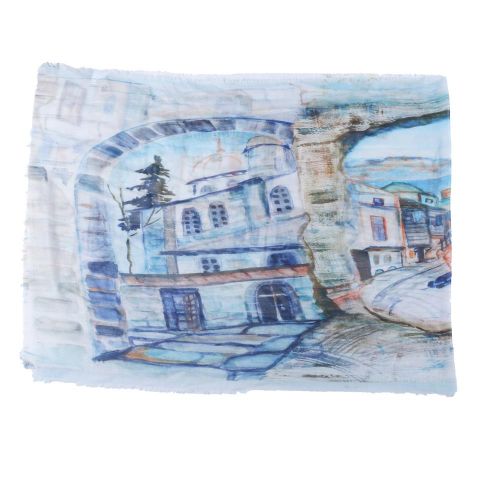 FOULARD DIGITAL PAISAJE CASA AZUL