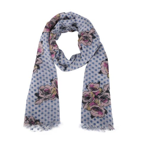 FOULARD FLORES SOBRE LUNARES AZUL