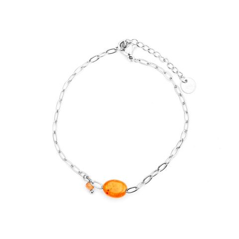 PULSERA ACERO OVAL P. NARANJA BLANCO