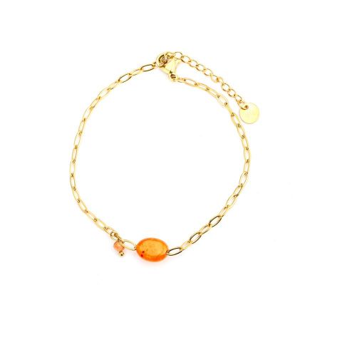 PULSERA ACERO OVAL P. NARANJA CHAPADO