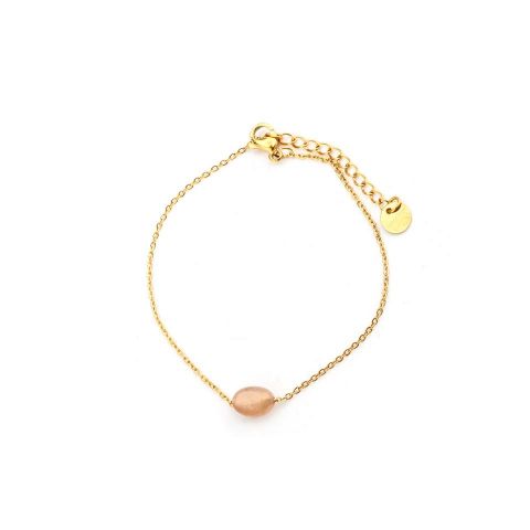 PULSERA ACERO PIEDRA CHAPADO ROSA