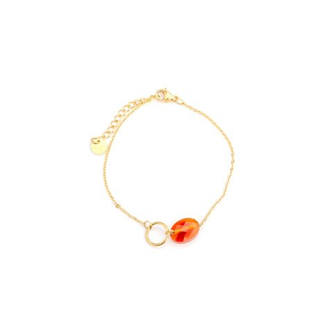 PULSERA ACERO PIEDRA+CIRC. CHAPADO NARANJA