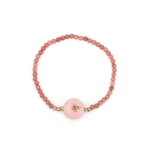 PULSERA ACERO ROSA PIEDRAS NATURAL