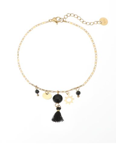 PULSERA ACERO POMPONES BAÑADO ORO