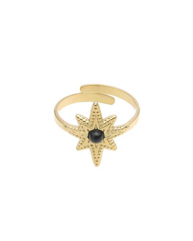 ANILLO ACERO ESTRELLA POLAR NEGRA BAÑADO ORO