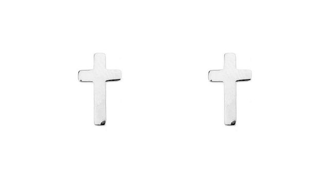 PENDIENTES ACERO CRUZ POST BLANCO