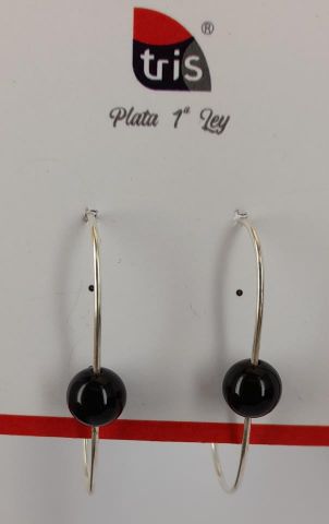 PENDIENTES AG ARO OVAL BOLA NEGRA 2,93G