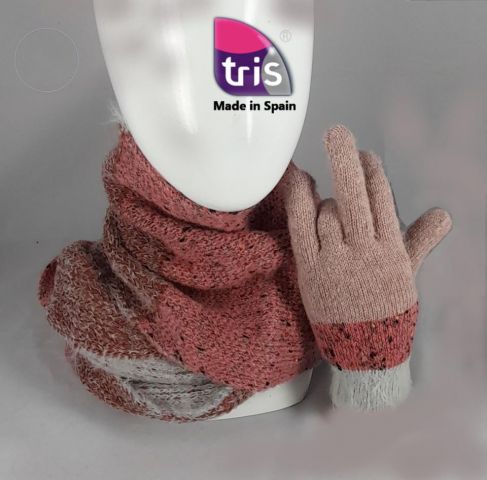 CONJUNTO CUELLO+ GUANTES AMORA ROSA