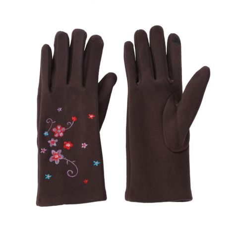 GUANTES FLORES BORDADOS MARRON