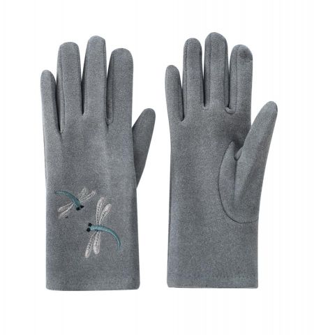 GUANTES LIBELULAS BORDADAS GRIS