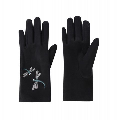 GUANTES LIBELULAS BORDADAS NEGRO