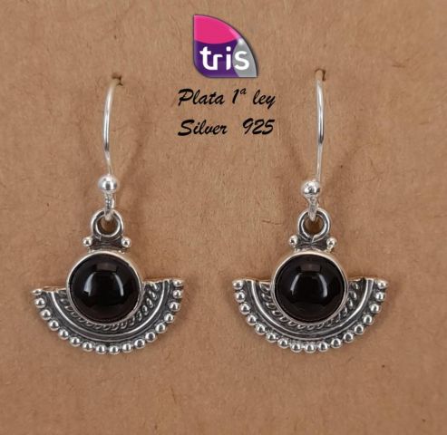 PENDIENTES AG ABANICO NEGRO