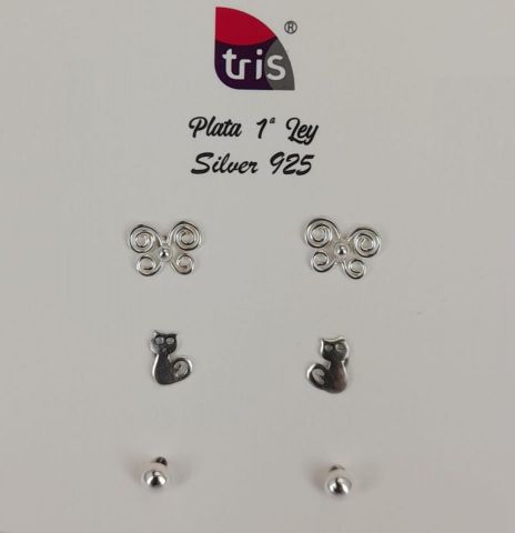 PENDIENTES AG 3 PARES MARIPOSA GATO