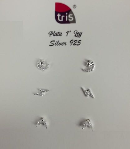 PENDIENTES AG 3 PARES CRISTAL LUNA RAYO