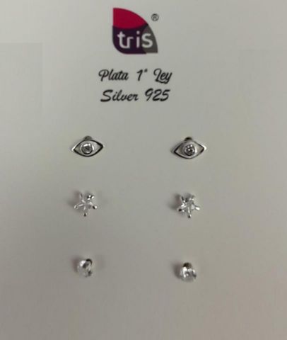 PENDIENTES AG 3 PARES CRISTAL OJO STAR