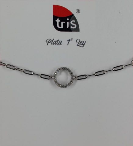 PULSERA AG ESLABONES FINOS CIRCULO CRISTAL