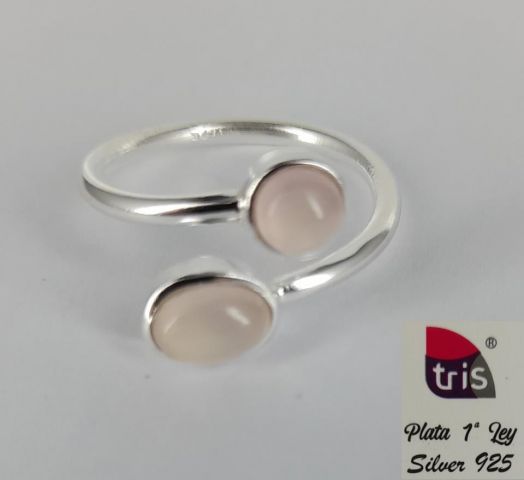 ANILLO AG 2 STONES CUARZ ROSA