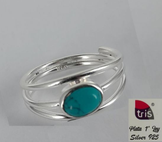 ANILLO AG TRI ST TURQ. MIN 3  (1 X TALLA  6-7-8)