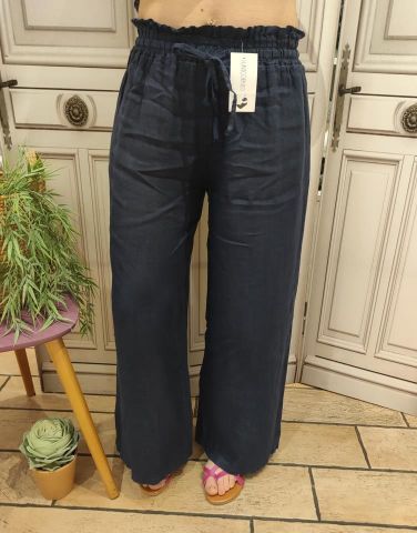 PANTALON LINO AZUL TALLA S