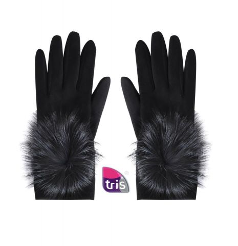 GUANTES POMPON NATURAL NEGRO