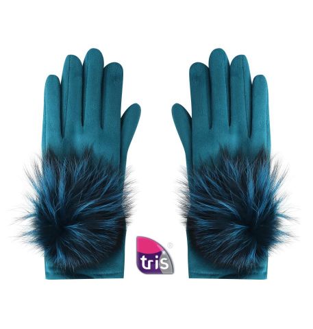 GUANTES POMPON NATURAL TURQUESA