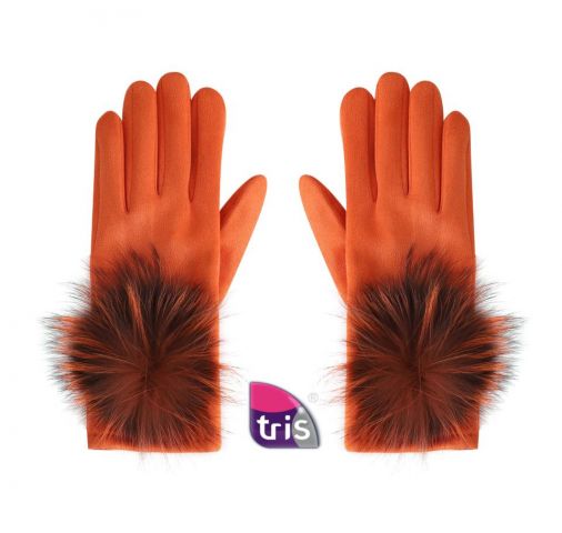 GUANTES POMPON NATURAL NARANJA