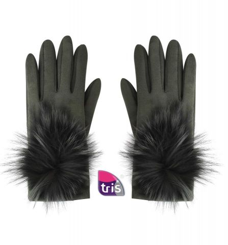 GUANTES POMPON NATURAL VERDE